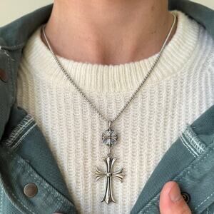 Y2K Silver Gothic Cross Pendant Necklace Unisex Stainless Steel New